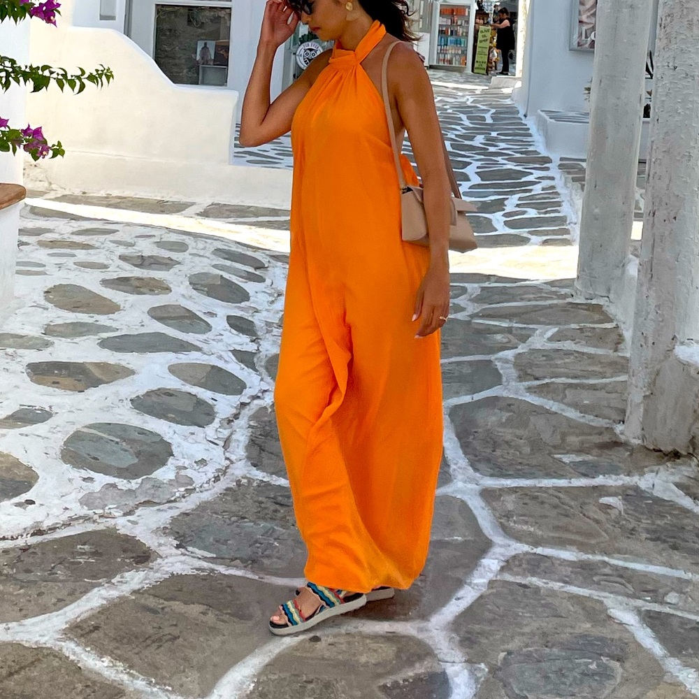 Orange Halter backless Jumpsuit